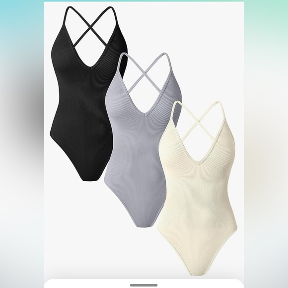 TOB Tops - New in package 3 Piece Bodysuits Sexy Ribbed V Neck Adjustable Spaghetti straps